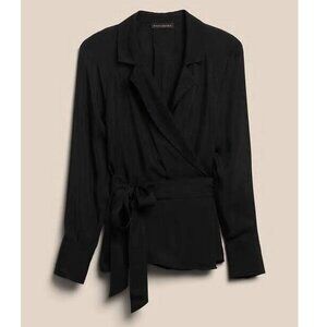 NWT! Banana Republic Black Satin Wrap Blazer Suit Blouse Top S